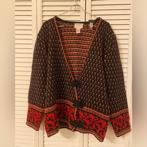 Vtg Susan Bristol Cardigan Large Fair Isle Hand Embroidered Wool Cottage Charm